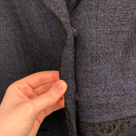 ELIE TAHARI Blazer Jacket Wool Alpaca Mohair Blue Black Textured Unique M Women - Picture 5 of 12